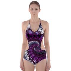 Fractal Background Swirl Art Skull Cut-out One Piece Swimsuit by Pakrebo