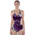 Fractal Background Swirl Art Skull Cut-Out One Piece Swimsuit View1