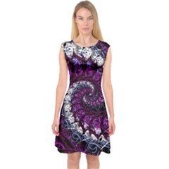 Fractal Background Swirl Art Skull Capsleeve Midi Dress by Pakrebo