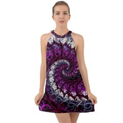 Fractal Background Swirl Art Skull Halter Tie Back Chiffon Dress by Pakrebo