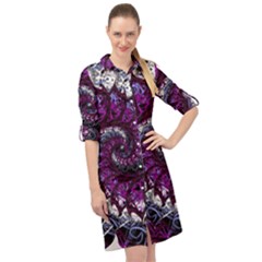 Fractal Background Swirl Art Skull Long Sleeve Mini Shirt Dress