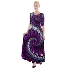 Fractal Background Swirl Art Skull Half Sleeves Maxi Dress