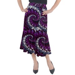 Fractal Background Swirl Art Skull Midi Mermaid Skirt