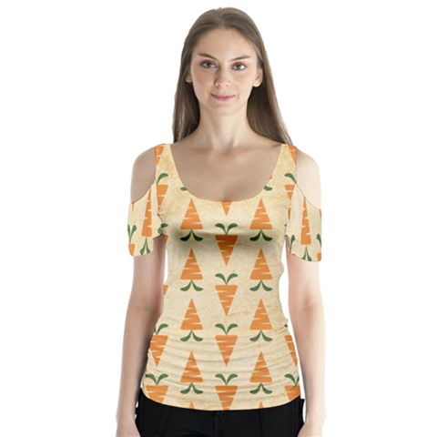 Patter Carrot Pattern Carrot Print Butterfly Sleeve Cutout Tee  by Pakrebo