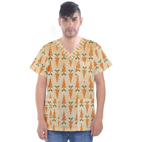 Patter Carrot Pattern Carrot Print Men s V-neck Scrub Top by Pakrebo