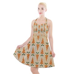 Patter Carrot Pattern Carrot Print Halter Party Swing Dress  by Pakrebo