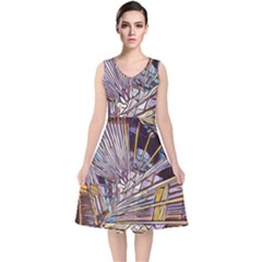 Abstract Drawing Design Modern V-neck Midi Sleeveless Dress  by Pakrebo