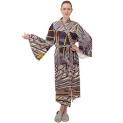 Abstract Drawing Design Modern Maxi Tie Front Velour Kimono