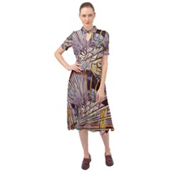 Abstract Drawing Design Modern Keyhole Neckline Chiffon Dress