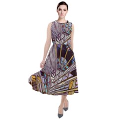 Abstract Drawing Design Modern Round Neck Boho Dress