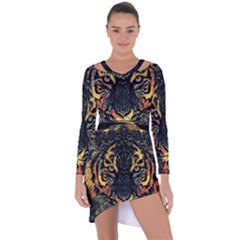 Tiger Predator Abstract Feline Asymmetric Cut-out Shift Dress by Pakrebo