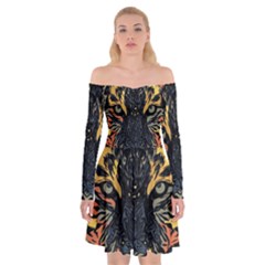 Tiger Predator Abstract Feline Off Shoulder Skater Dress