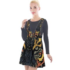 Tiger Predator Abstract Feline Plunge Pinafore Velour Dress by Pakrebo