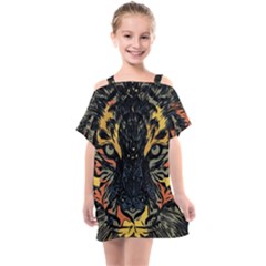 Tiger Predator Abstract Feline Kids  One Piece Chiffon Dress