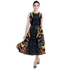 Tiger Predator Abstract Feline Round Neck Boho Dress