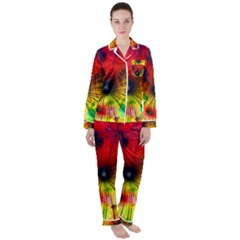 Color Background Structure Lines Satin Long Sleeve Pyjamas Set by Pakrebo