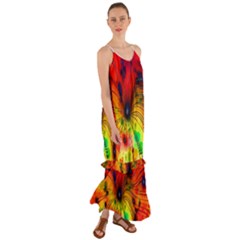 Color Background Structure Lines Cami Maxi Ruffle Chiffon Dress