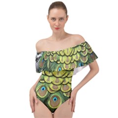 Peacock Feathers Peacock Bird Off Shoulder Velour Bodysuit 