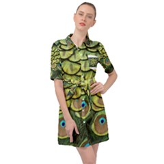 Peacock Feathers Peacock Bird Belted Shirt Dress