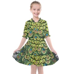 Peacock Feathers Peacock Bird Kids  All Frills Chiffon Dress