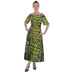 Peacock Feathers Peacock Bird Shoulder Straps Boho Maxi Dress 