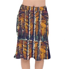 Forest Woods Trees Night Shadows Short Mermaid Skirt by Pakrebo