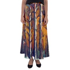 Forest Woods Trees Night Shadows Flared Maxi Skirt by Pakrebo