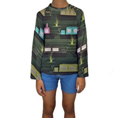 Narrow Boats Scene Pattern Kids  Long Sleeve Swimwear by Pakrebo