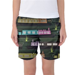 Narrow Boats Scene Pattern Women s Basketball Shorts by Pakrebo