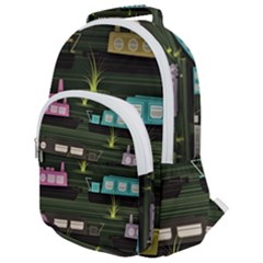 Narrow Boats Scene Pattern Rounded Multi Pocket Backpack