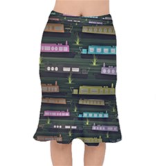 Narrow Boats Scene Pattern Short Mermaid Skirt by Pakrebo