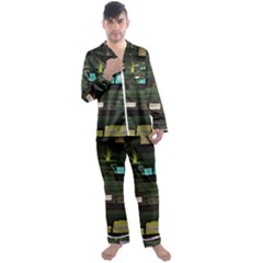 Narrow Boats Scene Pattern Men s Satin Pajamas Long Pants Set