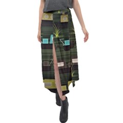 Narrow Boats Scene Pattern Velour Split Maxi Skirt