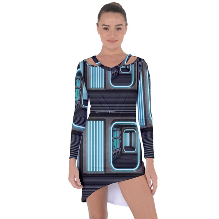 Explore Outer Space Sci Fi Fantasy Asymmetric Cut-Out Shift Dress