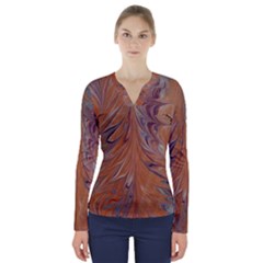 Marbled Paper Mottle Color Movement V-neck Long Sleeve Top by Pakrebo