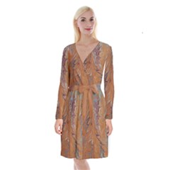 Marbled Paper Mottle Color Movement Long Sleeve Velvet Front Wrap Dress by Pakrebo