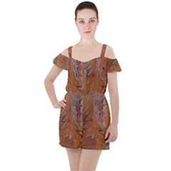 Marbled Paper Mottle Color Movement Ruffle Cut Out Chiffon Playsuit by Pakrebo