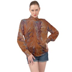 Marbled Paper Mottle Color Movement High Neck Long Sleeve Chiffon Top by Pakrebo