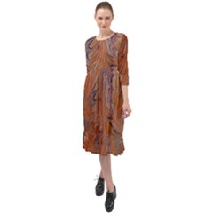 Marbled Paper Mottle Color Movement Ruffle End Midi Chiffon Dress by Pakrebo