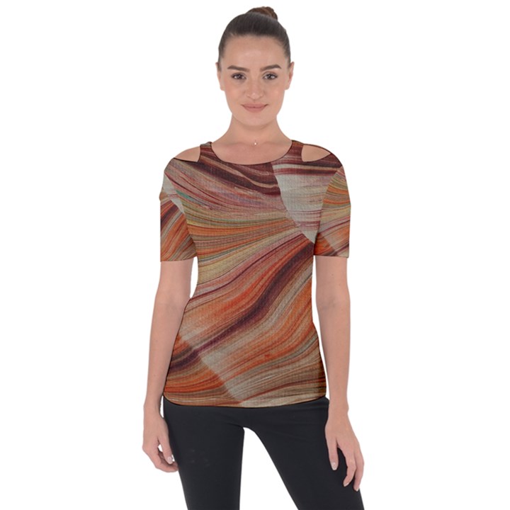 Marbled Paper Mottle Color Movement Shoulder Cut Out Short Sleeve Top