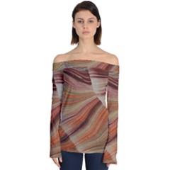 Marbled Paper Mottle Color Movement Off Shoulder Long Sleeve Top