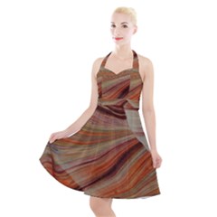 Marbled Paper Mottle Color Movement Halter Party Swing Dress  by Pakrebo