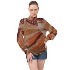 Marbled Paper Mottle Color Movement High Neck Long Sleeve Chiffon Top