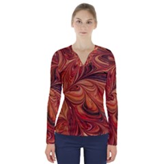 Marbled Paper Mottle Color Movement V-neck Long Sleeve Top by Pakrebo