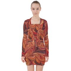 Marbled Paper Mottle Color Movement V-neck Bodycon Long Sleeve Dress by Pakrebo