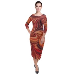 Marbled Paper Mottle Color Movement Quarter Sleeve Midi Velour Bodycon Dress by Pakrebo