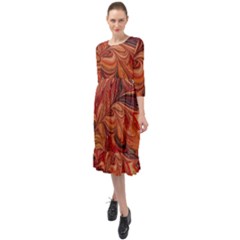 Marbled Paper Mottle Color Movement Ruffle End Midi Chiffon Dress by Pakrebo