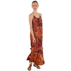 Marbled Paper Mottle Color Movement Cami Maxi Ruffle Chiffon Dress by Pakrebo