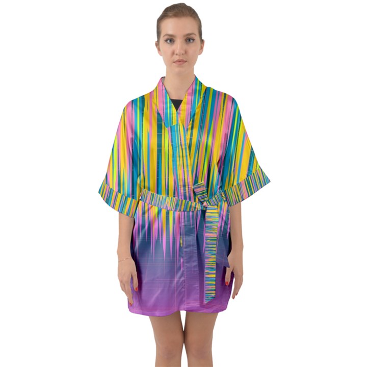 Background Colorful Texture Bright Quarter Sleeve Kimono Robe