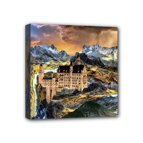 Castle Fantasy Landscape Stormy Mini Canvas 4  X 4  (stretched) by Pakrebo